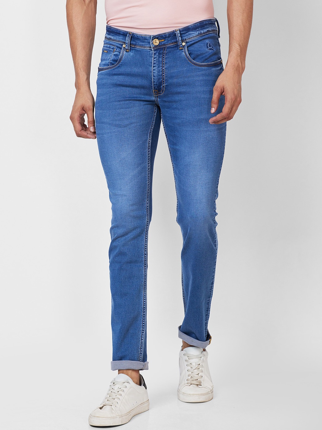 

Parx Men Tapered Fit Low-Rise Heavy Fade Clean Look Jeans, Blue