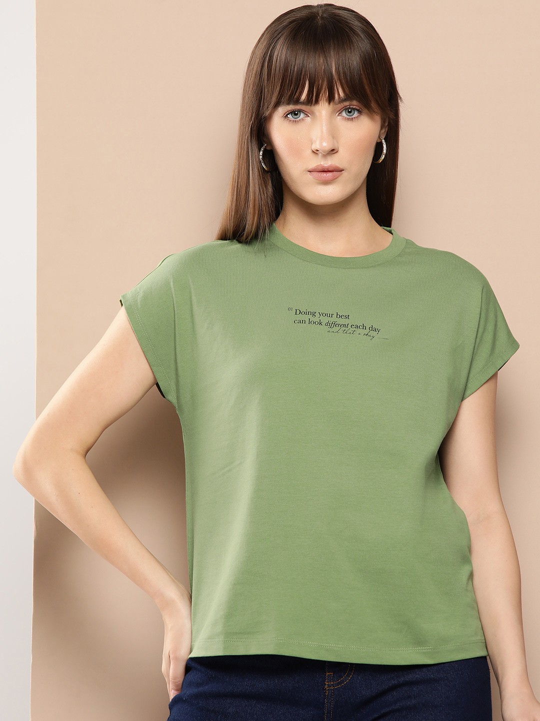 

Chemistry Women Typography Printed T-shirt, Olive