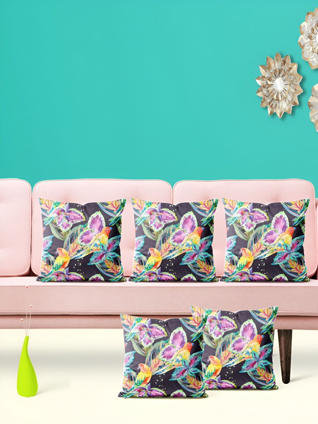 

ArtzFolio Purple & Green 5Pcs Abstract Square Cushion Covers
