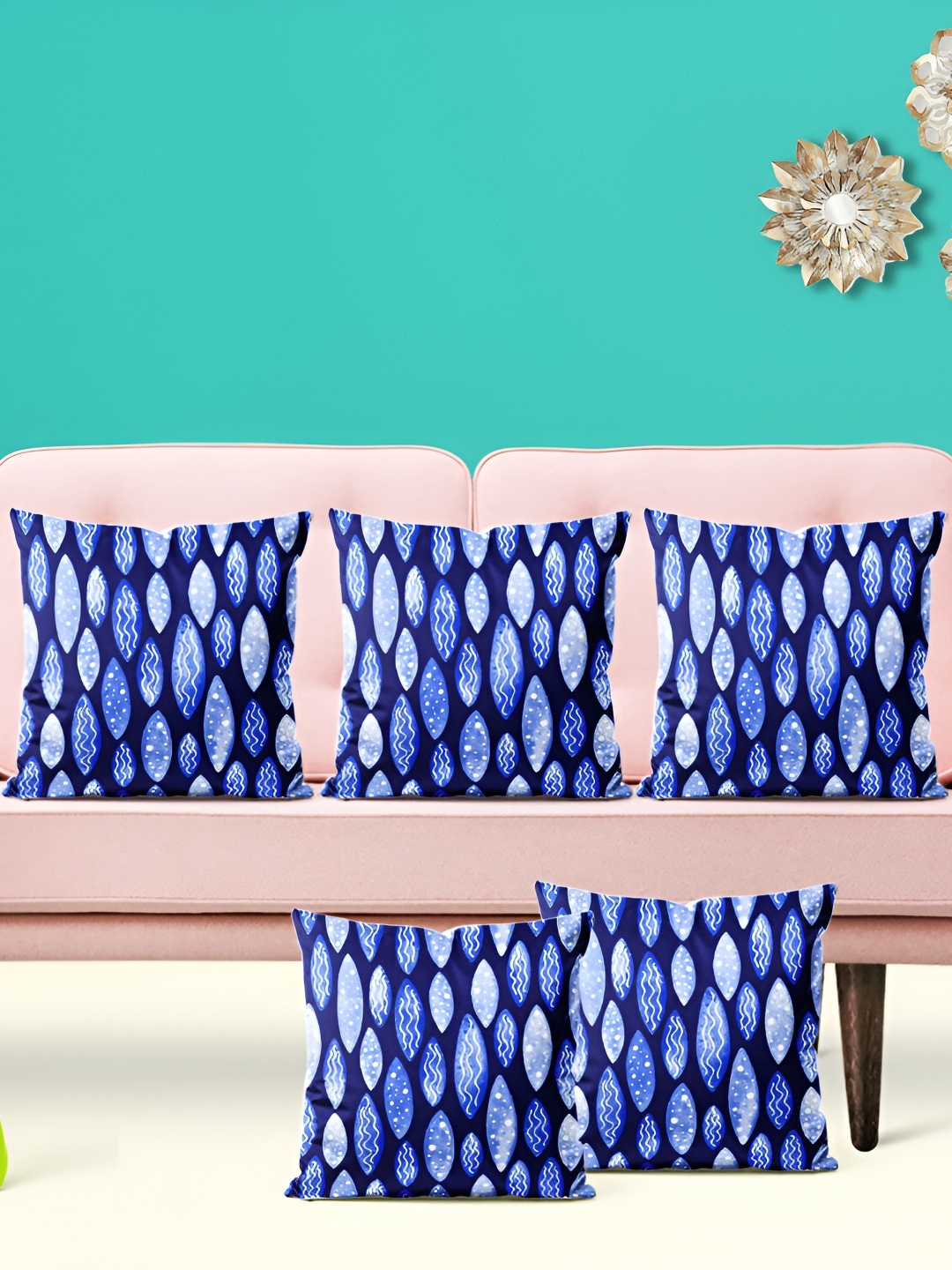

ArtzFolio Blue 5 Pieces Velvet Square Cushion Covers