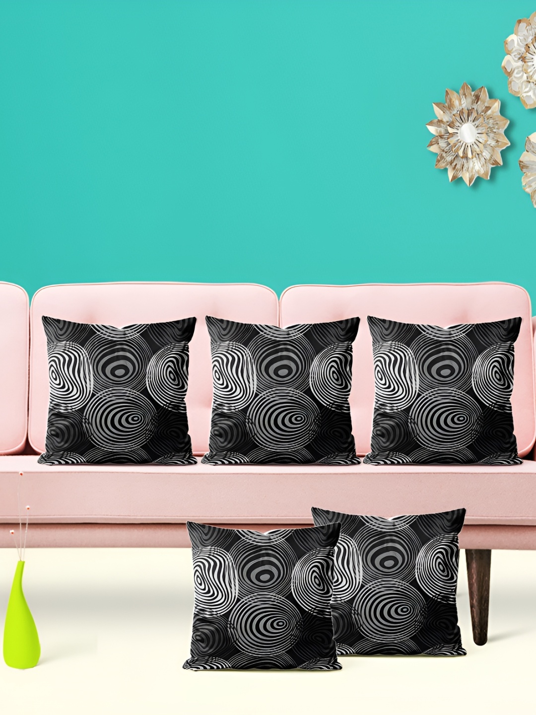 

ArtzFolio Black & White 5 Pieces Geometric Printed Square Cushion Covers