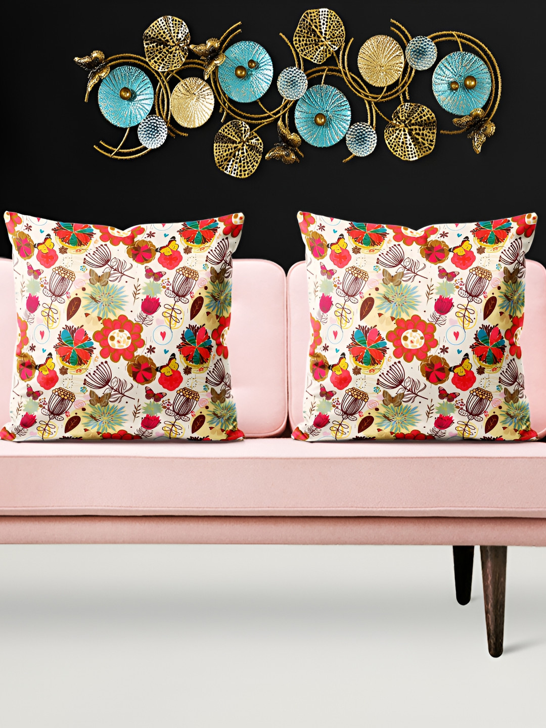 

ArtzFolio Brown & Red 5 Pieces Printed Velvet Square Cushion Covers