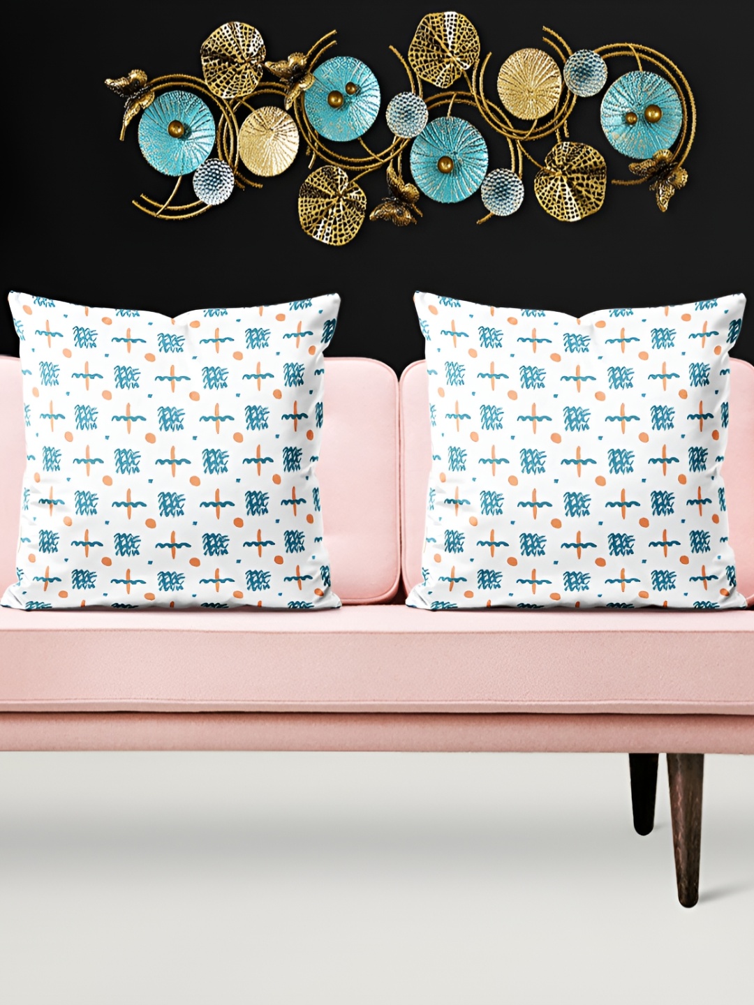 

ArtzFolio White & Orange 5 Pieces Velvet Square Cushion Covers