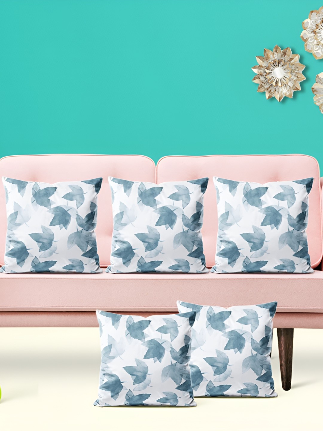 

ArtzFolio Grey & White 5 Pieces Floral Velvet Square Cushion Covers