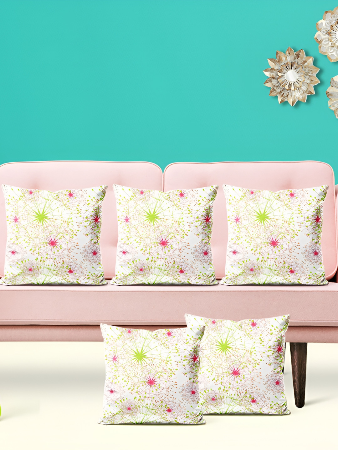 

ArtzFolio Pink & Green 5Pcs Abstract Square Cushion Covers