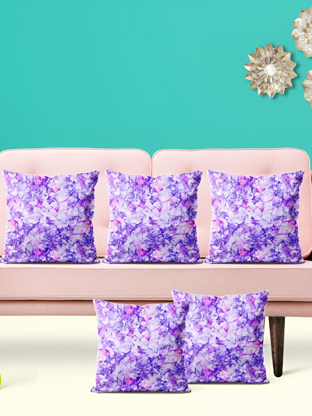 

ArtzFolio Purple & White 5 Pieces Abstract Printed Velvet Square Cushion Covers