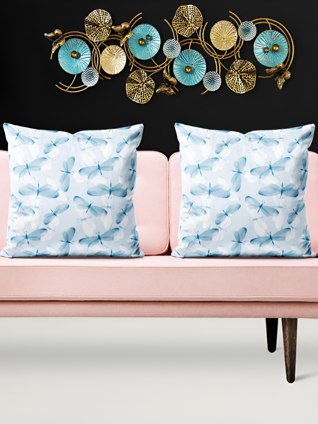 

ArtzFolio Blue & White 5 Pieces Printed Velvet Square Cushion Covers