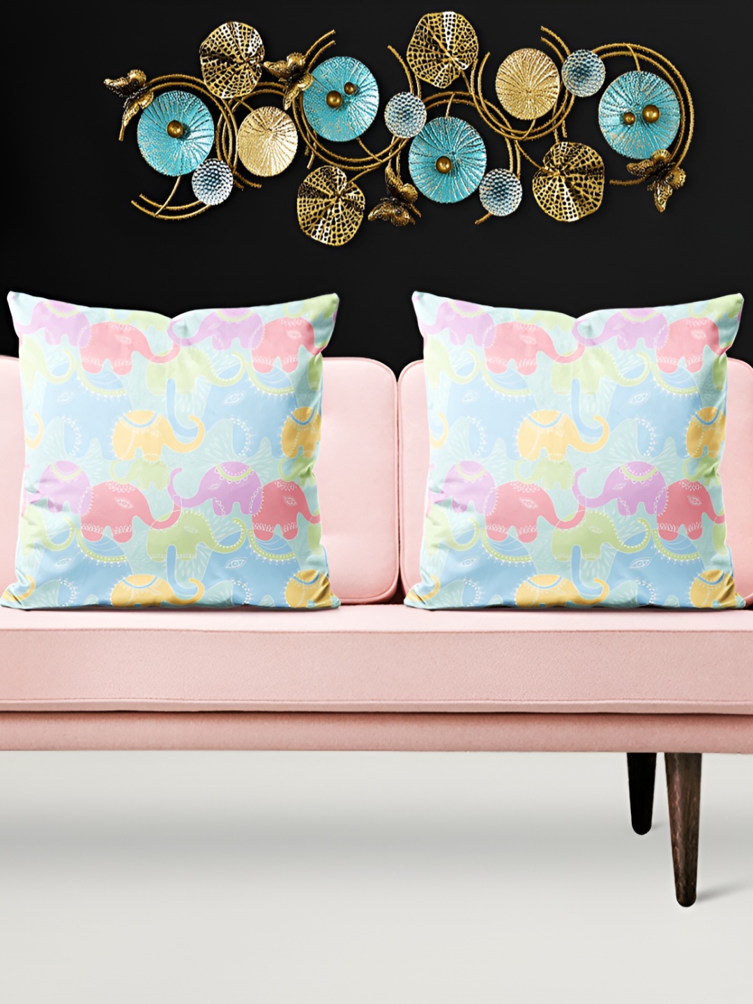 

ArtzFolio Blue & Pink 5 Pieces Self Design Printed Velvet Square Cushion Covers
