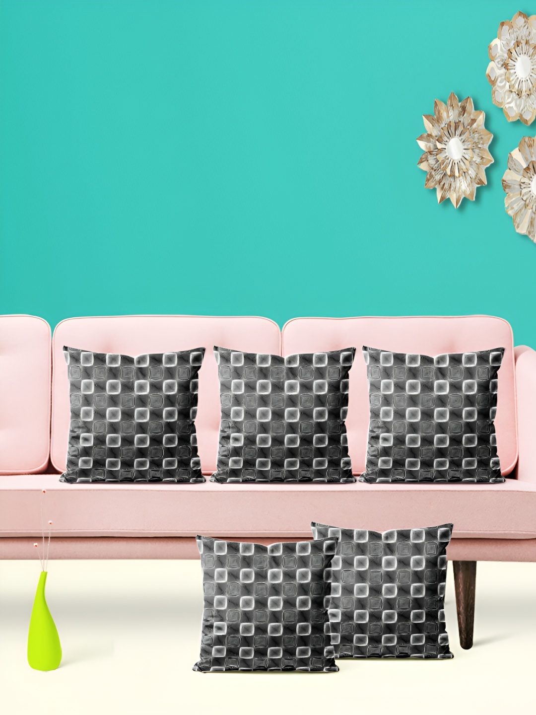 

ArtzFolio Grey & White 5Pcs Geometric Square Cushion Covers