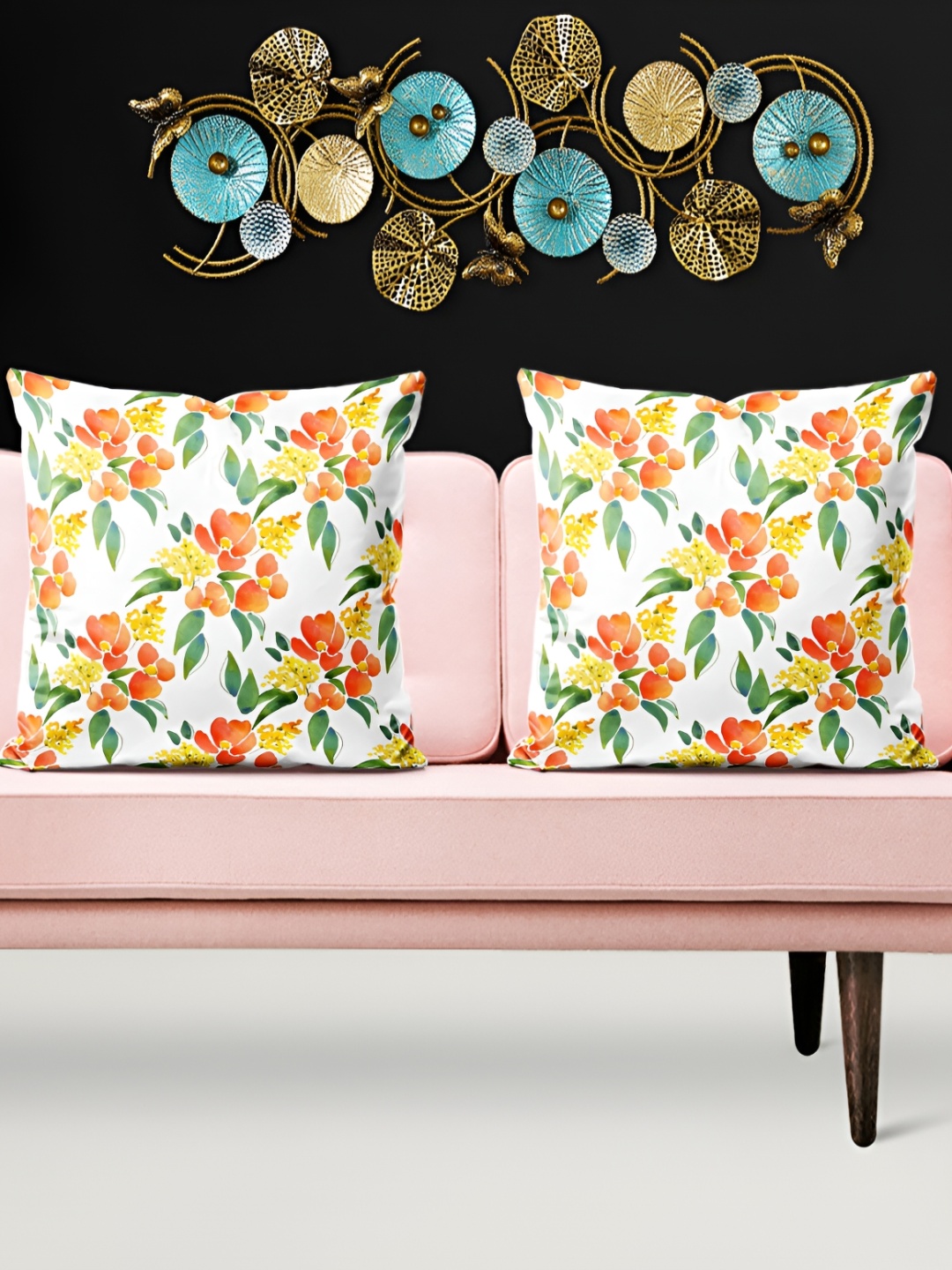 

ArtzFolio White & Yellow 5 Pieces Floral Printed Square Cushion Covers