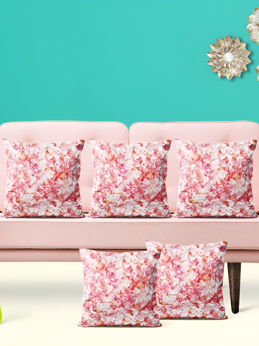 

ArtzFolio Pink & White 5 Pieces Floral Square Cushion Covers
