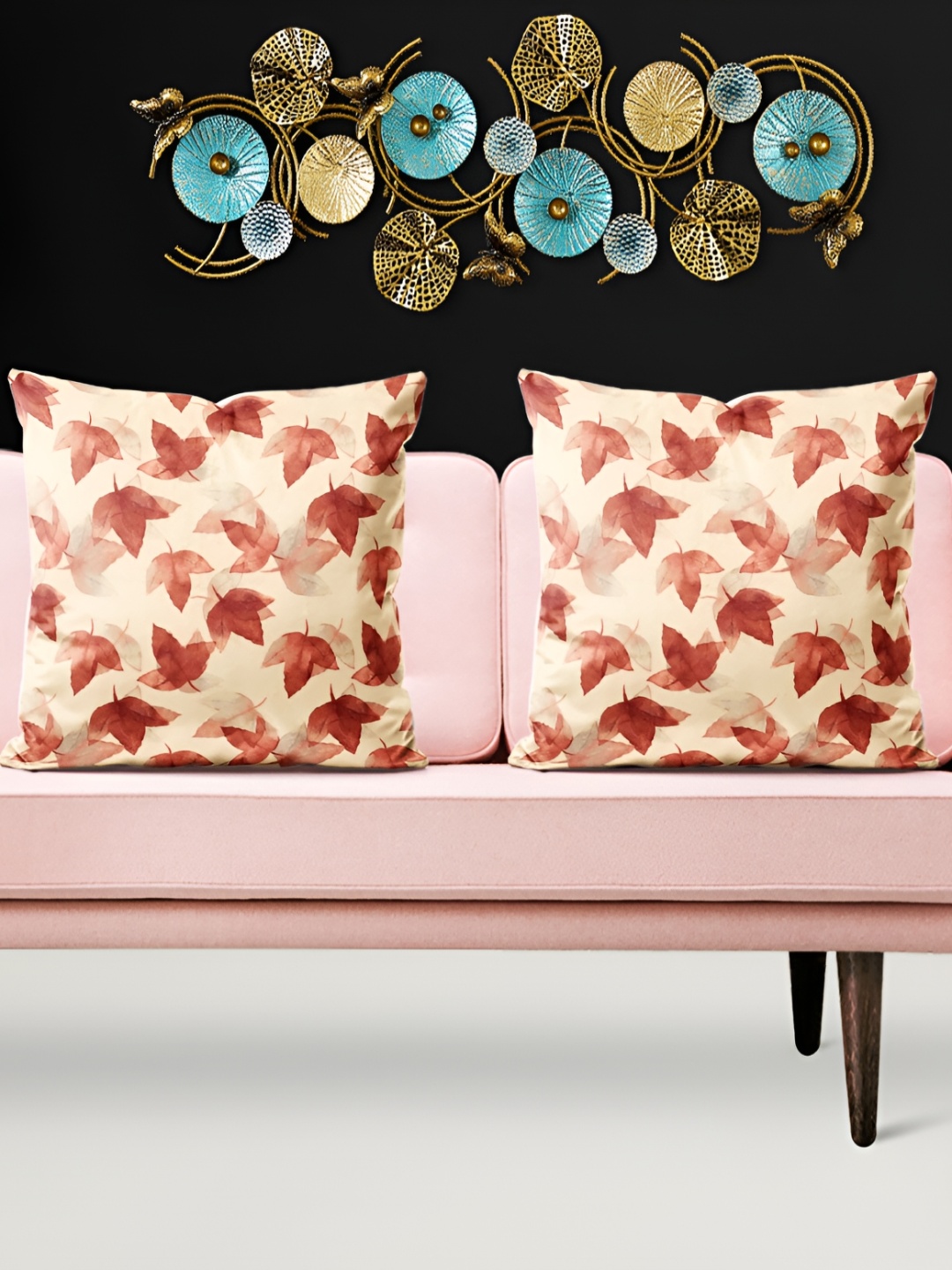 

ArtzFolio Cream & Red 5 Pieces Floral Velvet Square Cushion Covers