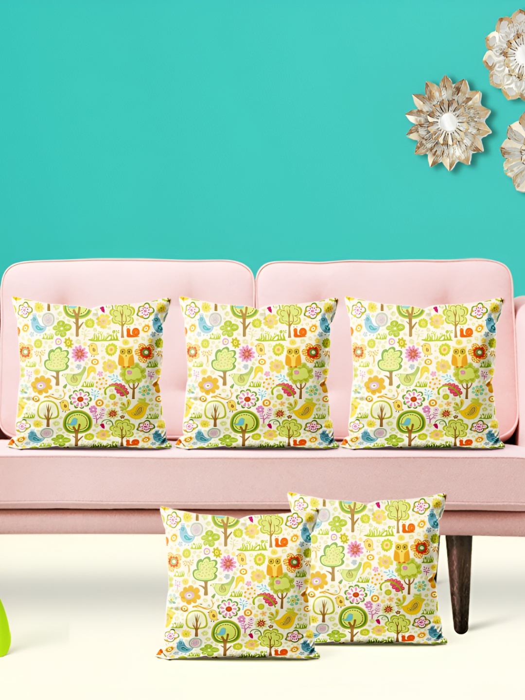 

ArtzFolio Green & Pink 5Pcs Abstract Square Cushion Covers