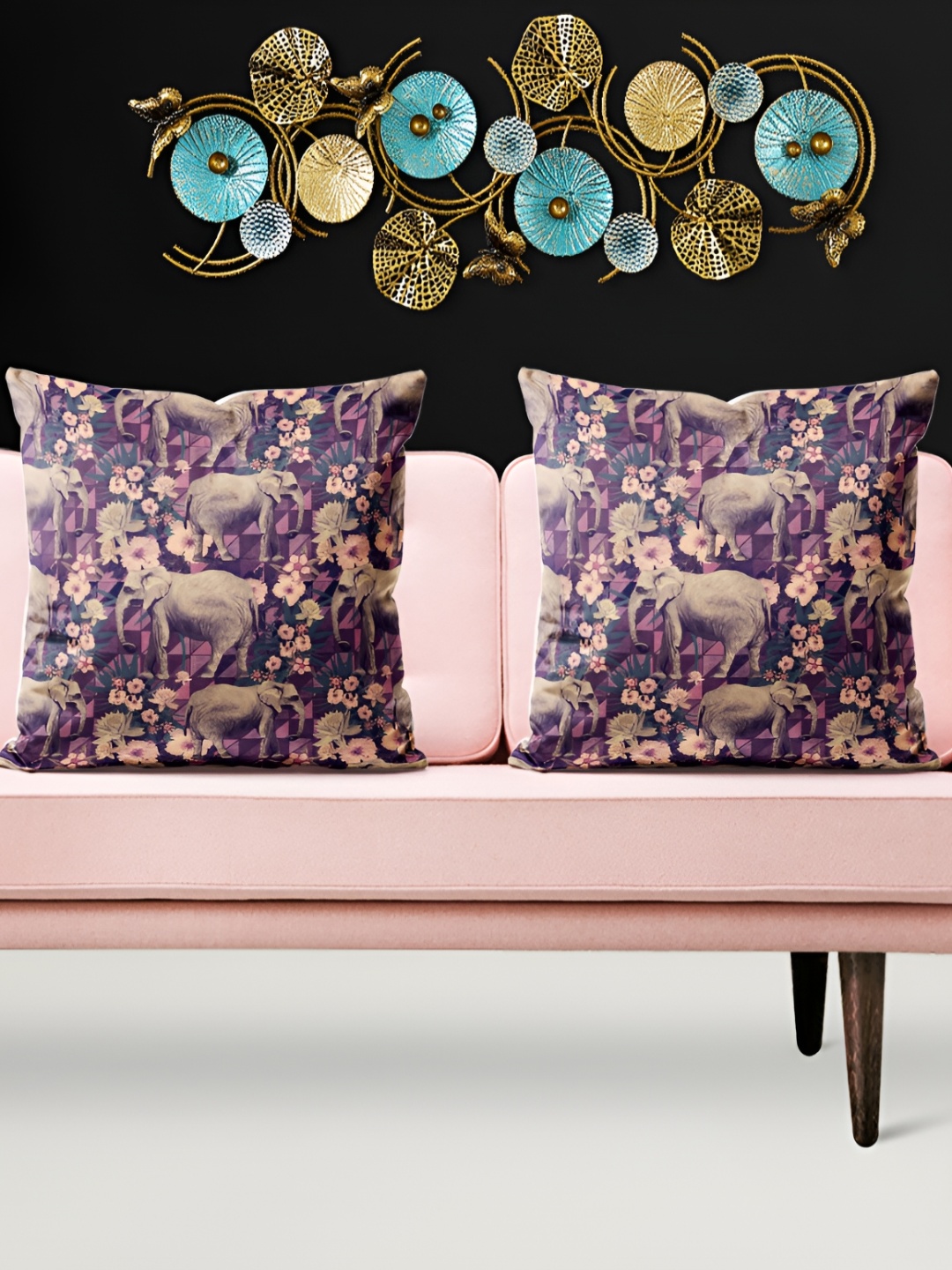 

ArtzFolio Purple 5 Pieces Floral Printed Velvet Square Cushion Covers