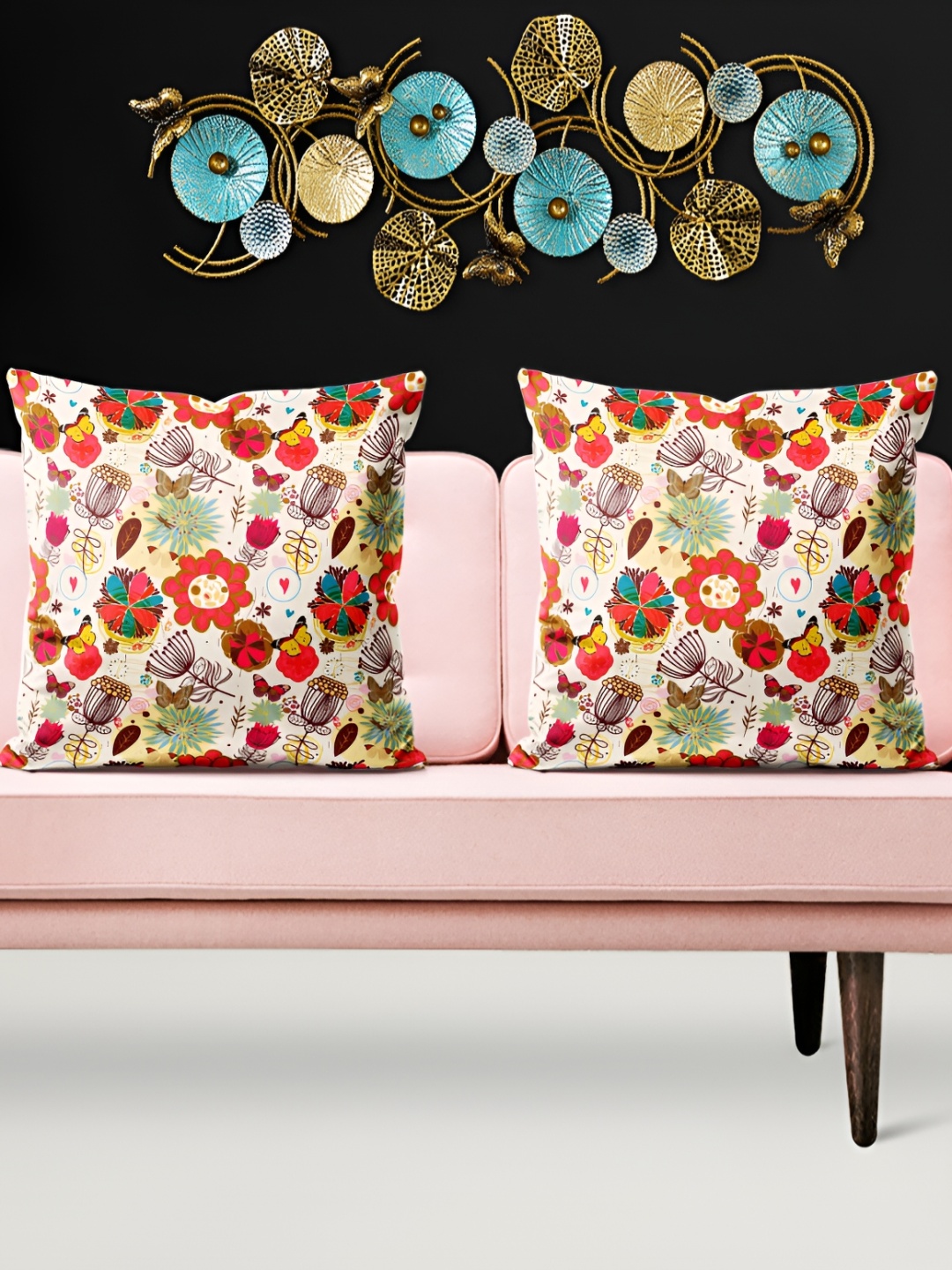 

ArtzFolio White & Red 5 Pcs Floral Square Cushion Covers