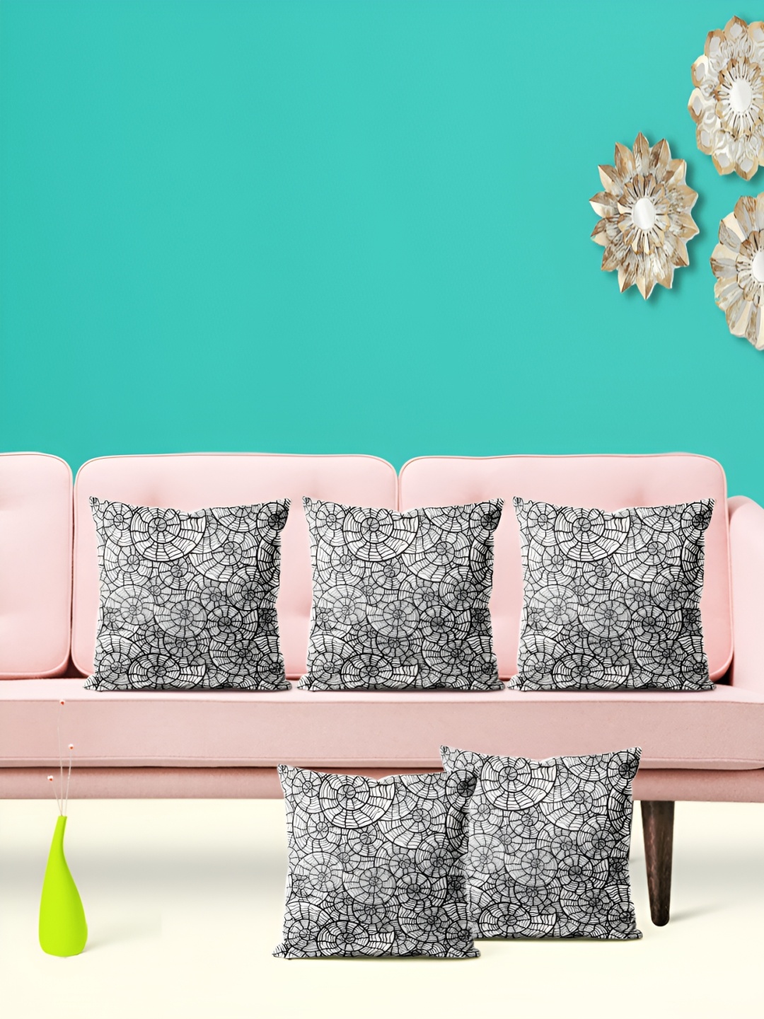 

ArtzFolio White & Grey Geometric Printed 5 Pieces Velvet Square Cushion Covers
