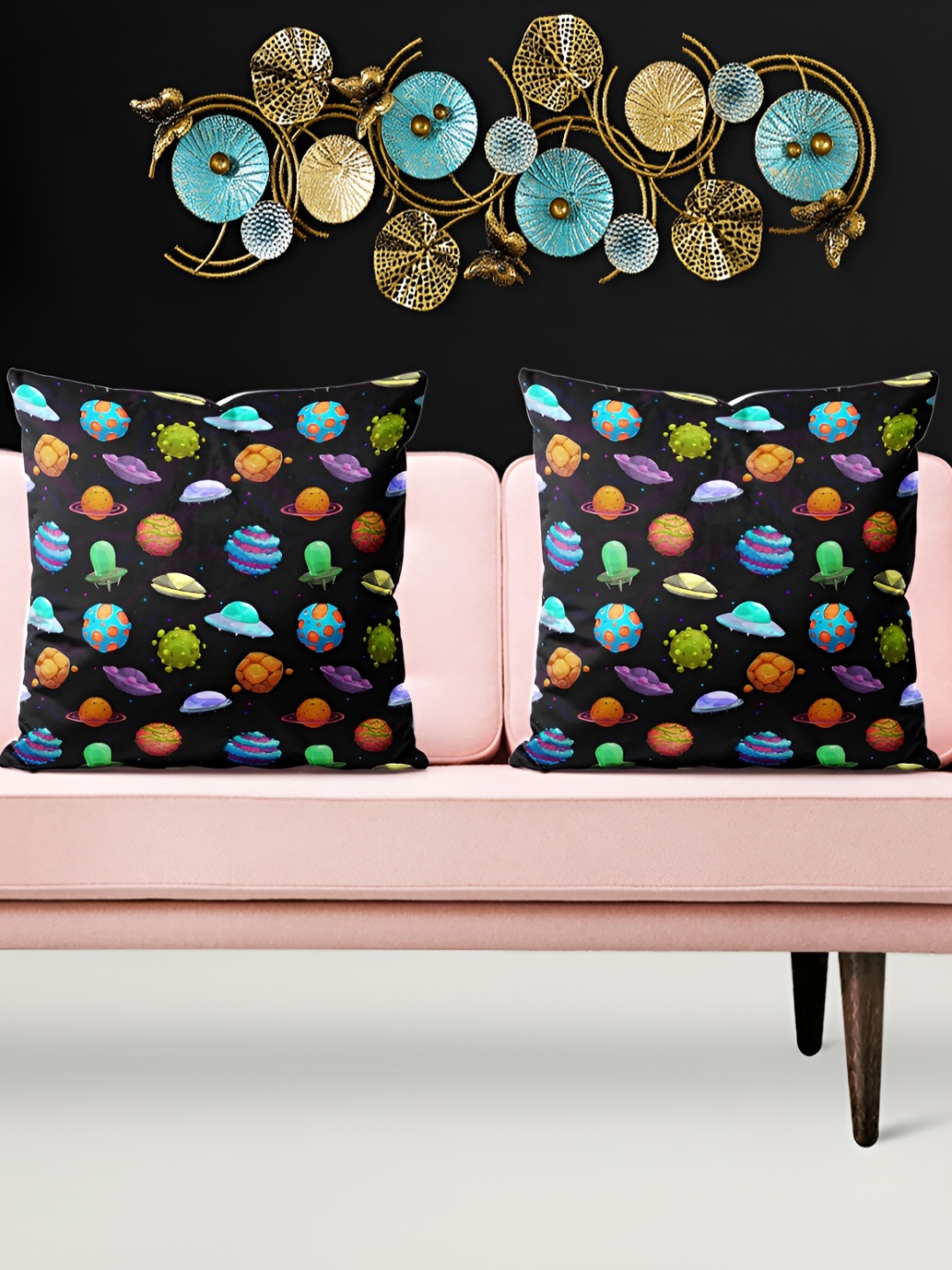 

ArtzFolio Black and Green 5 Pieces Printed Velvet Square Cushion Covers