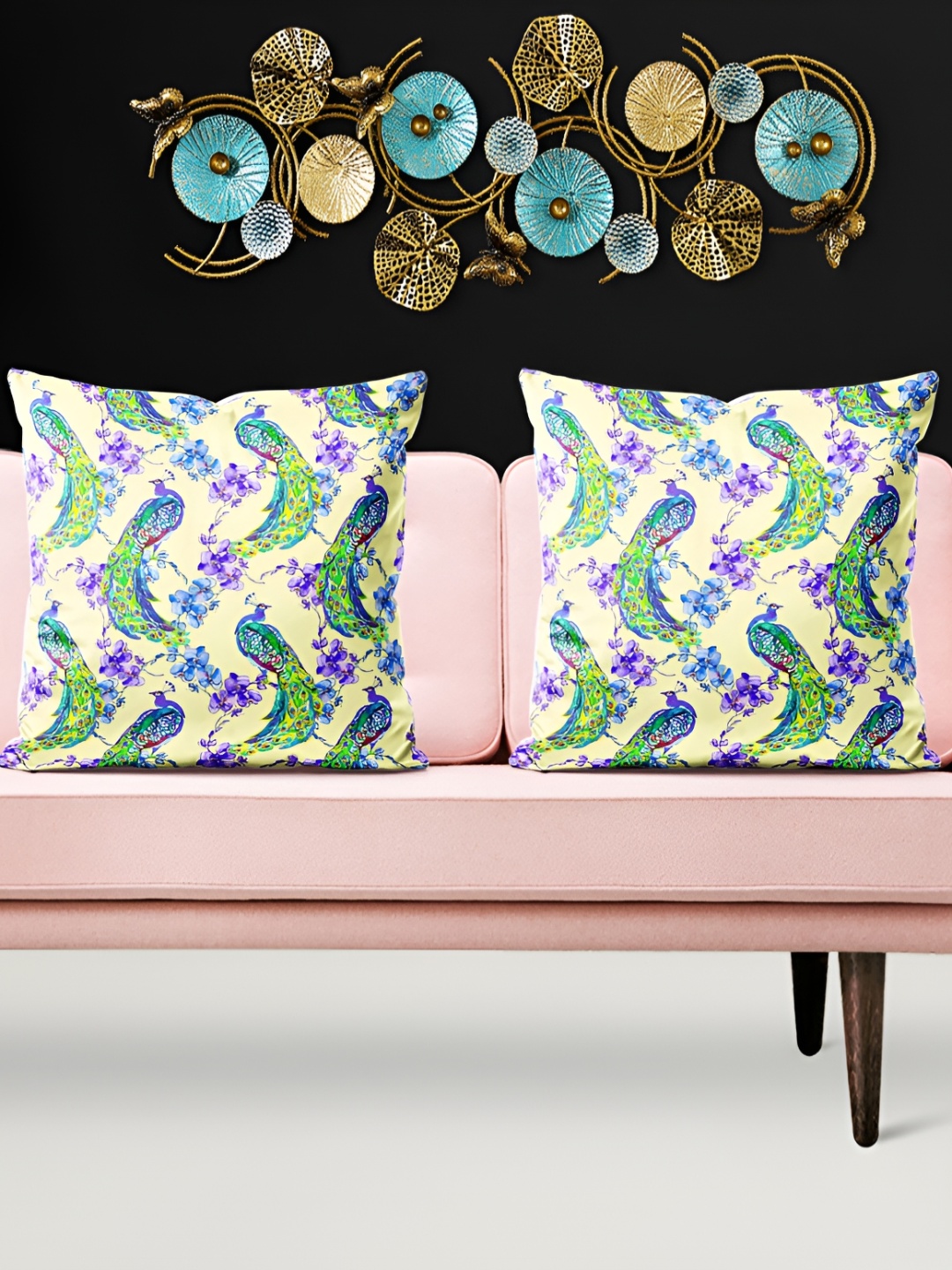 

ArtzFolio Beige & Green 5 Pieces Printed Square Cushion Covers