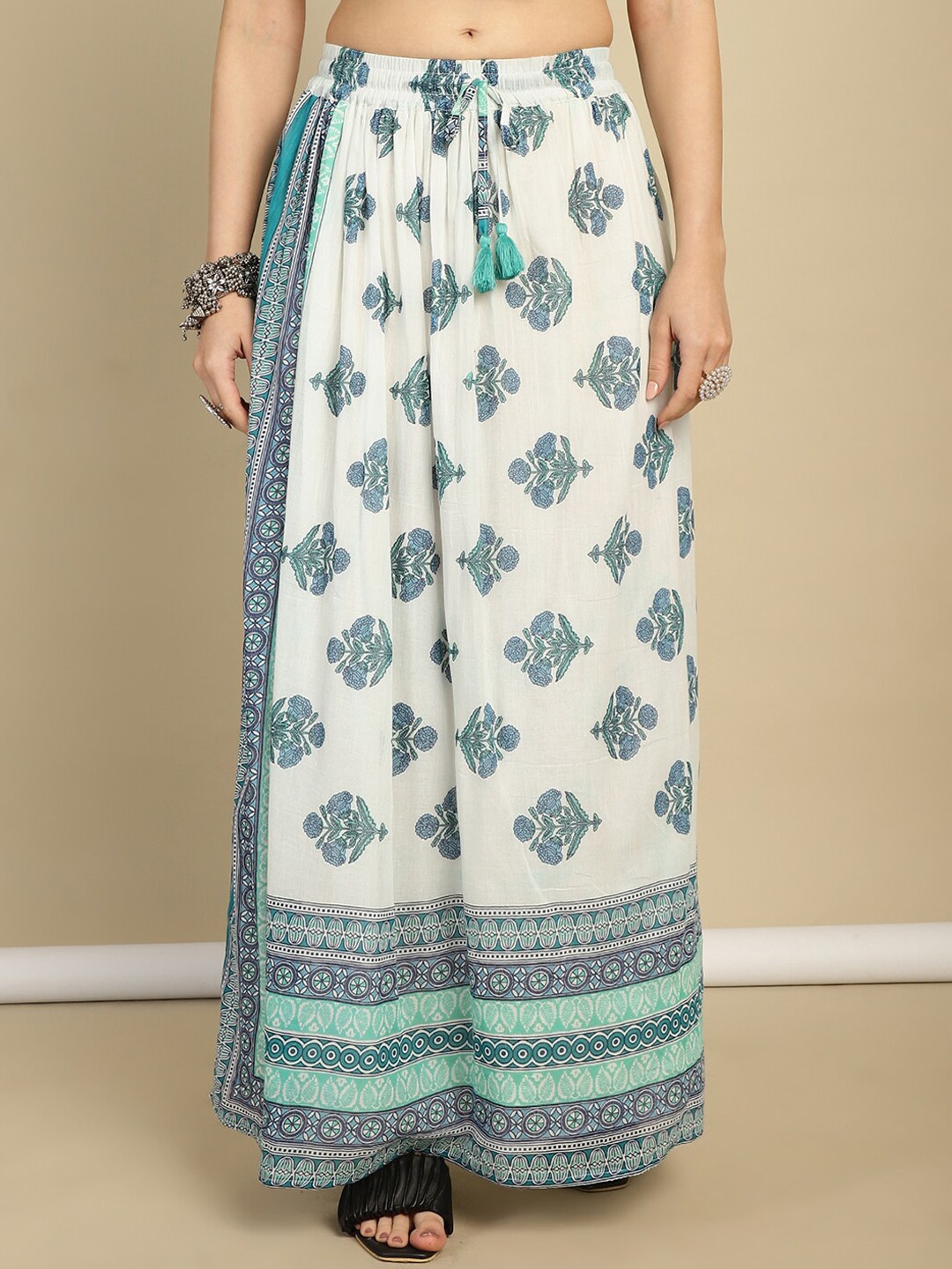 

Prakrti Printed Pure Cotton Flared Maxi Skirt, Turquoise blue