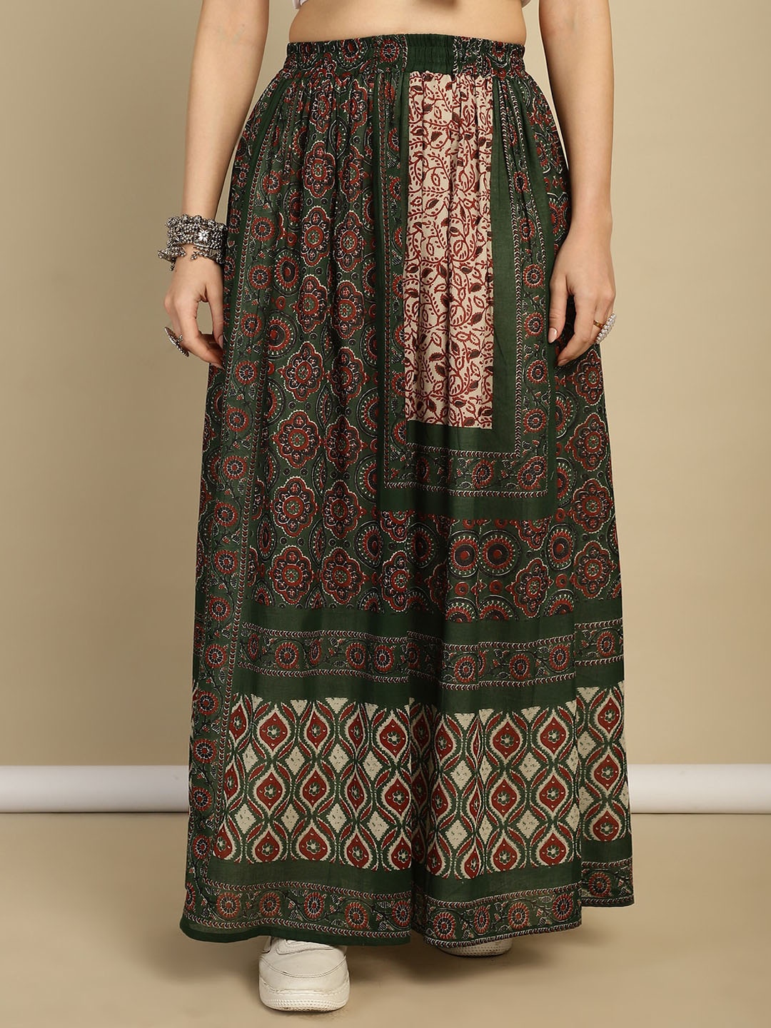 

Prakrti Printed Pure Cotton Maxi Skirts, Green