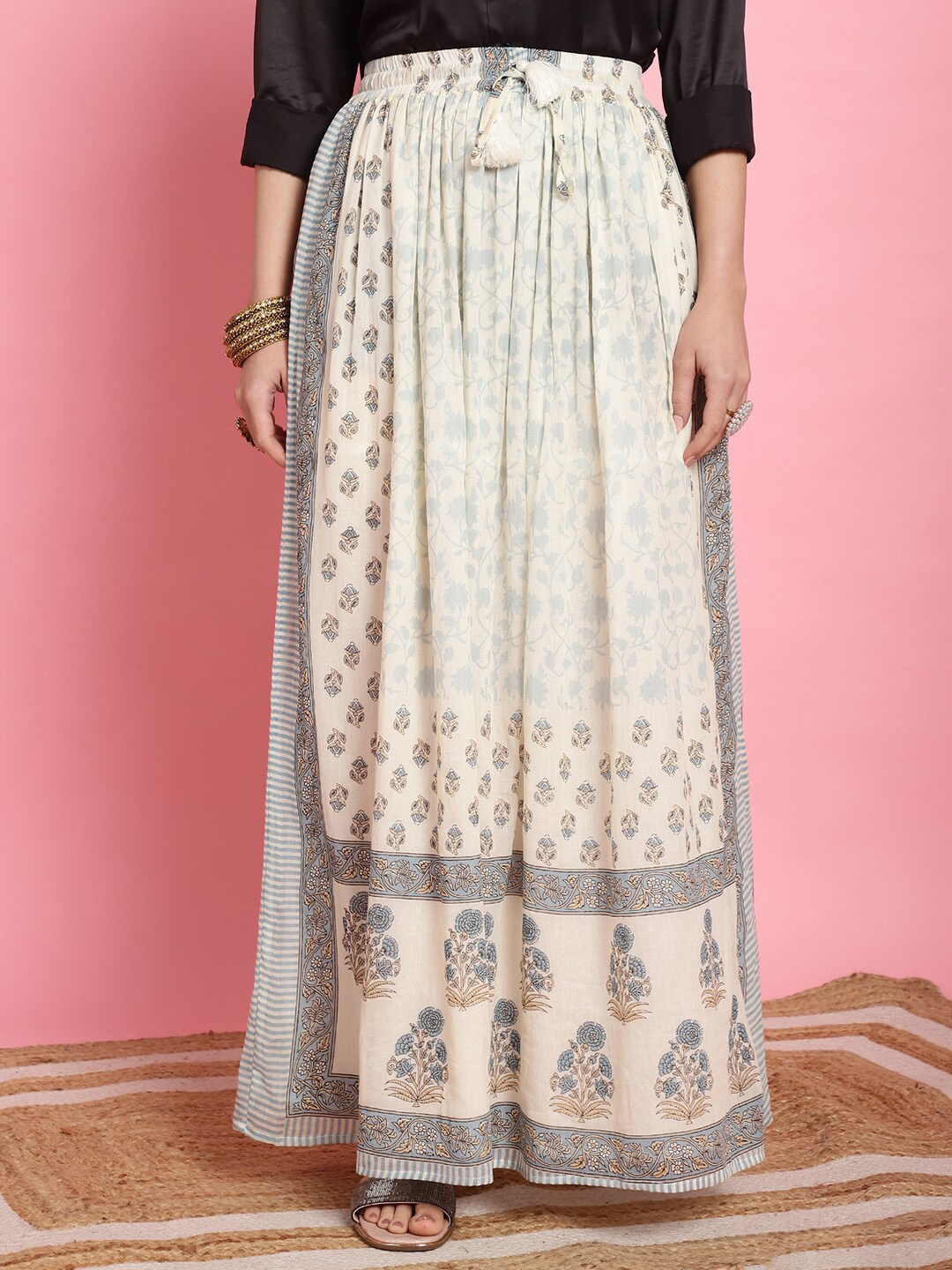 

Prakrti Floral Printed Pure Cotton Maxi Skirts, Grey