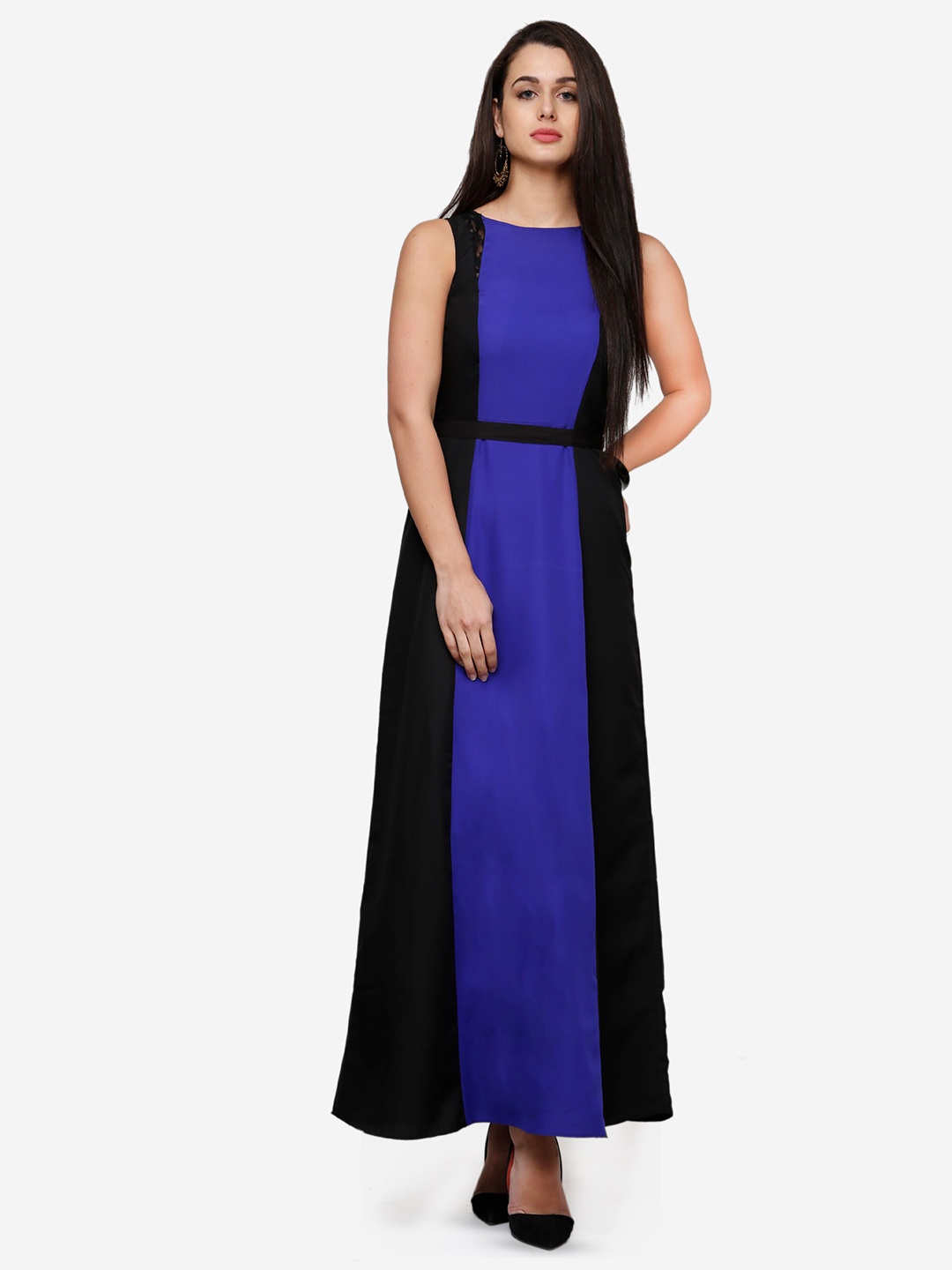 

V&M Colourblocked Boat Neck Tie Up Maxi Dress, Black
