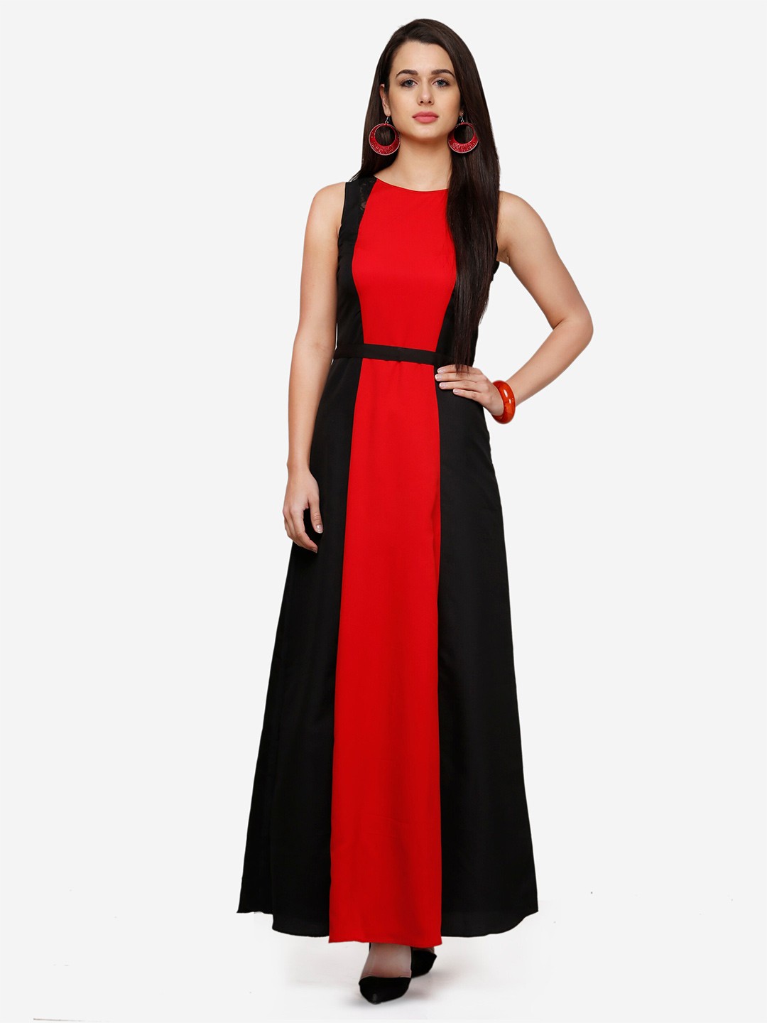 

V&M Colourblocked Crepe Maxi Dress, Black