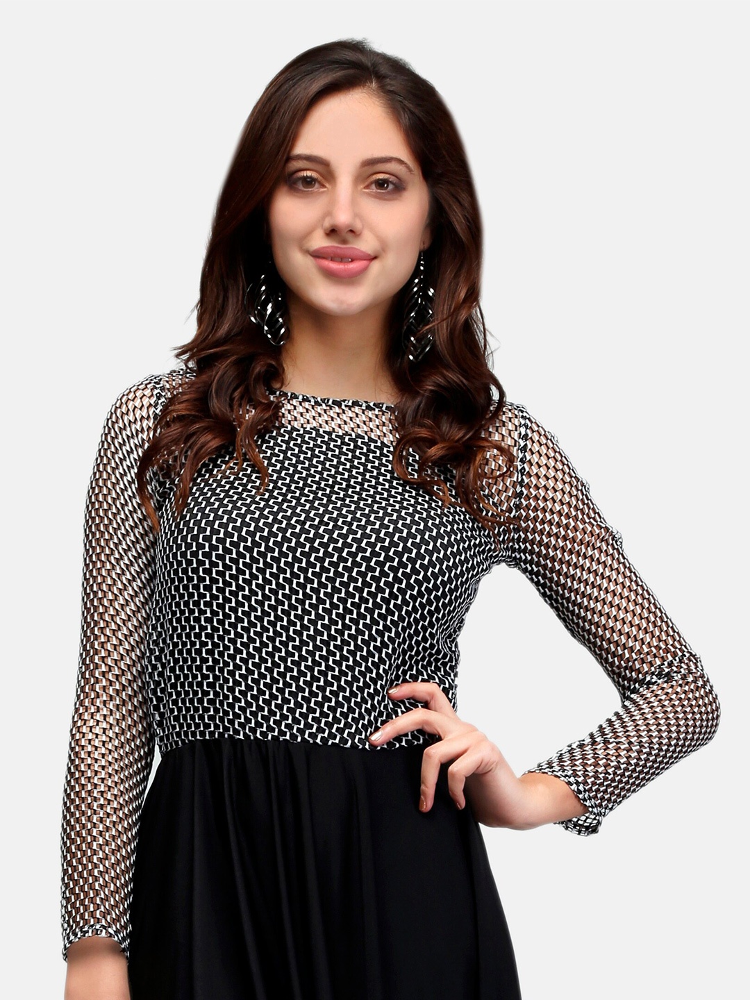 

V&M Geometric Printed Fit & Flare Dress, Black
