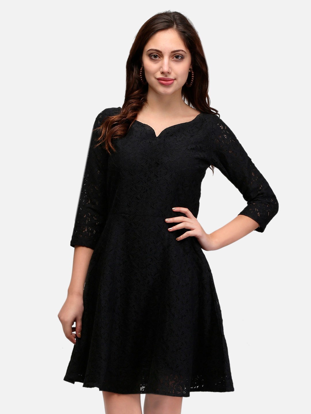 

V&M Lace Cotton Fit & Flare Dress, Black