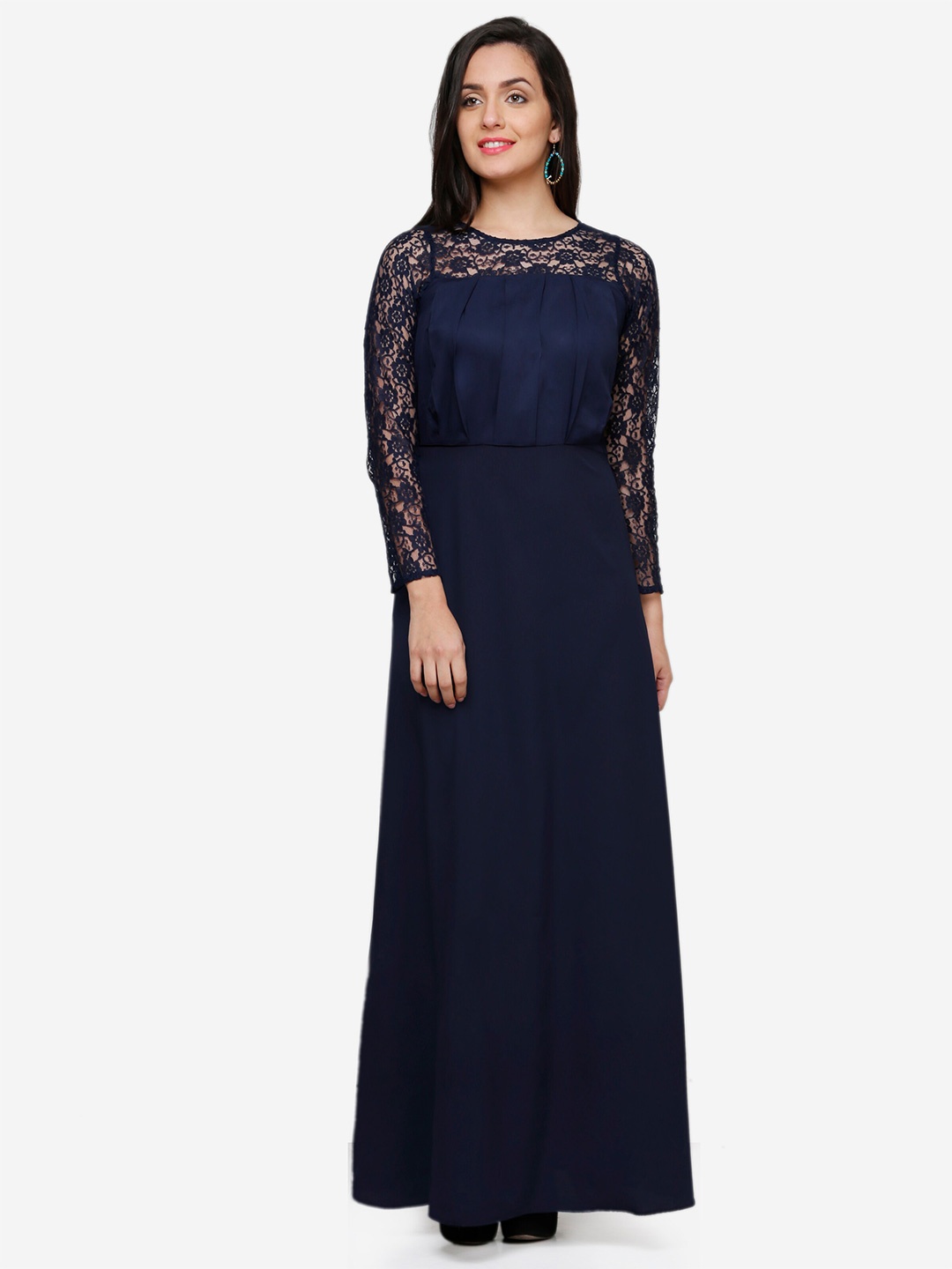 

V&M Round Neck Crepe Maxi Dress, Blue