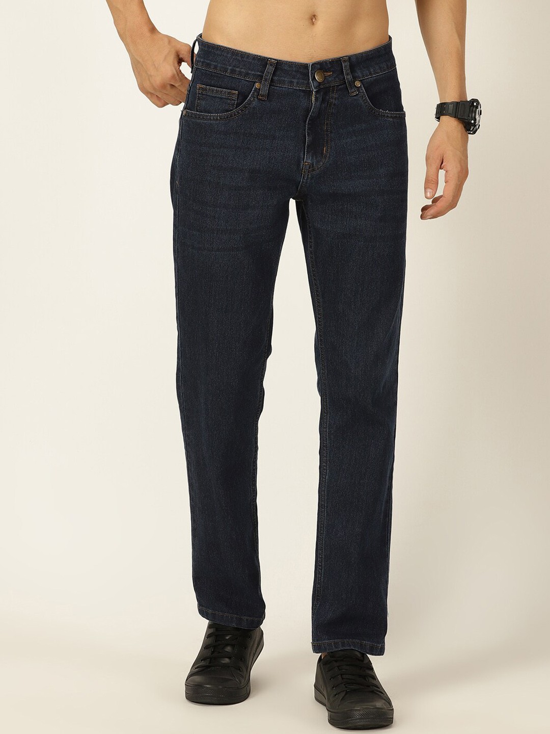

Mast & Harbour Men Smart Mid Rise Stretchable Jeans, Navy blue