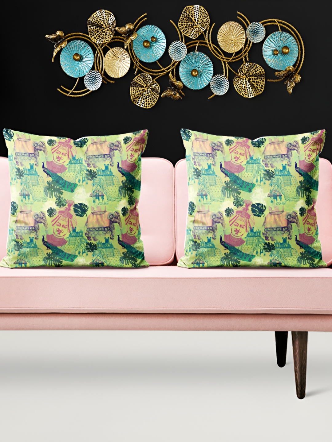 

ArtzFolio Green & Blue 5 Pieces Self Design Printed Square Cushion Covers