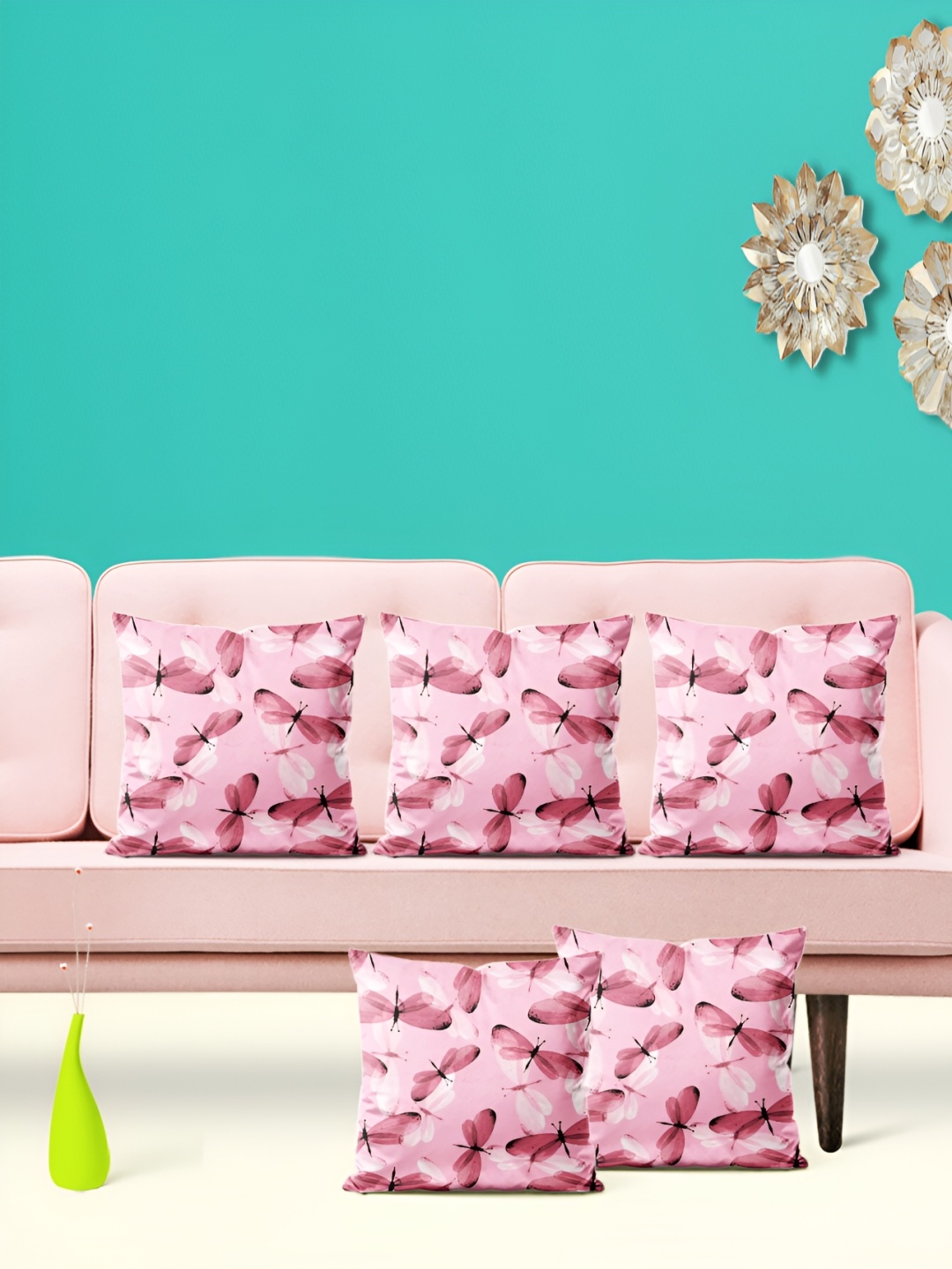 

ArtzFolio Pink 5 Pieces Floral Printed Square Cushion Covers