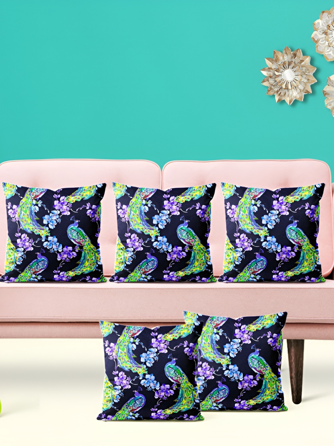 

ArtzFolio Blue & Green 5 Pieces Printed Square Cushion Covers