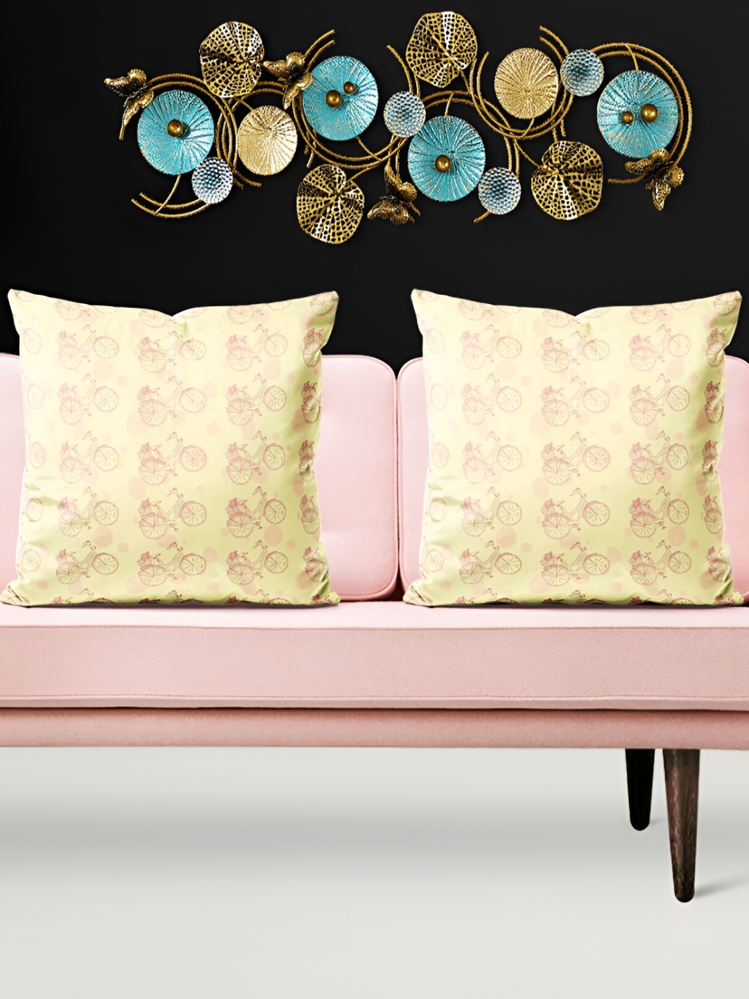

ArtzFolio Cream 5 Pieces Printed Velvet Square Cushion Covers