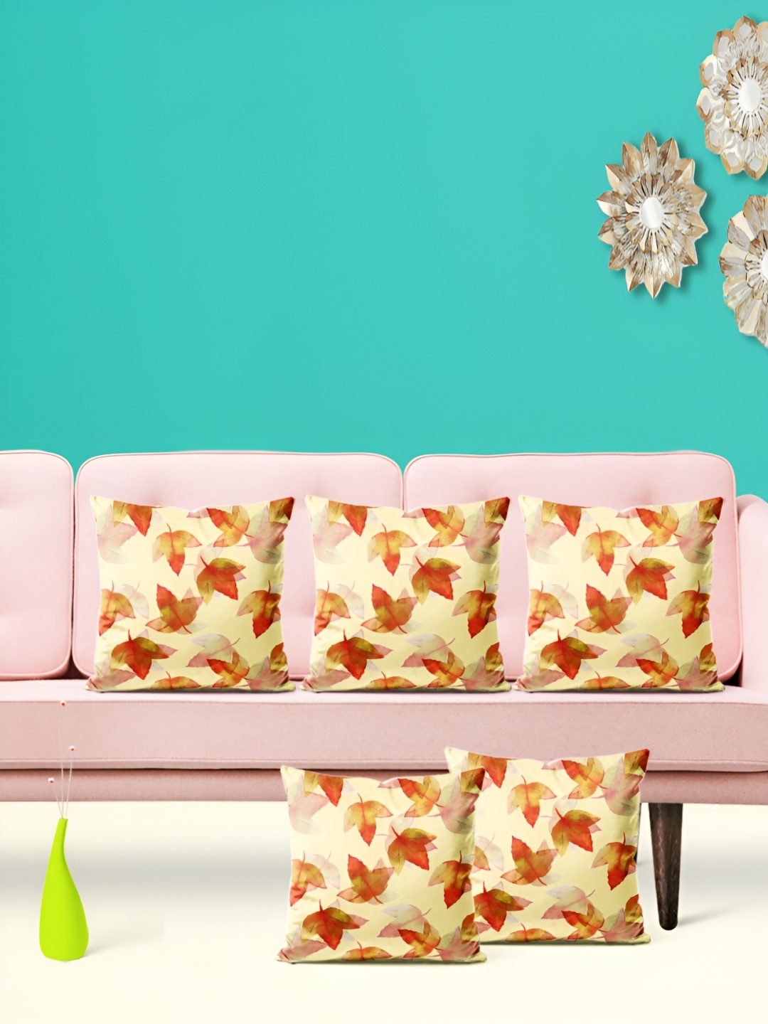 

ArtzFolio Yellow & Red 5 Pieces Printed Square Cushion Covers