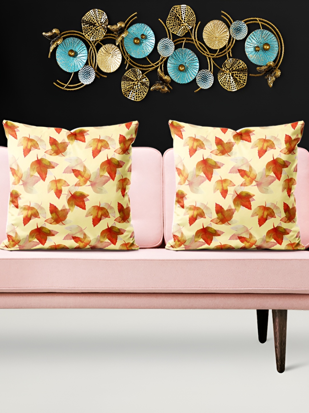 

ArtzFolio Cream & Orange 5 Pieces Floral Printed Square Cushion Covers