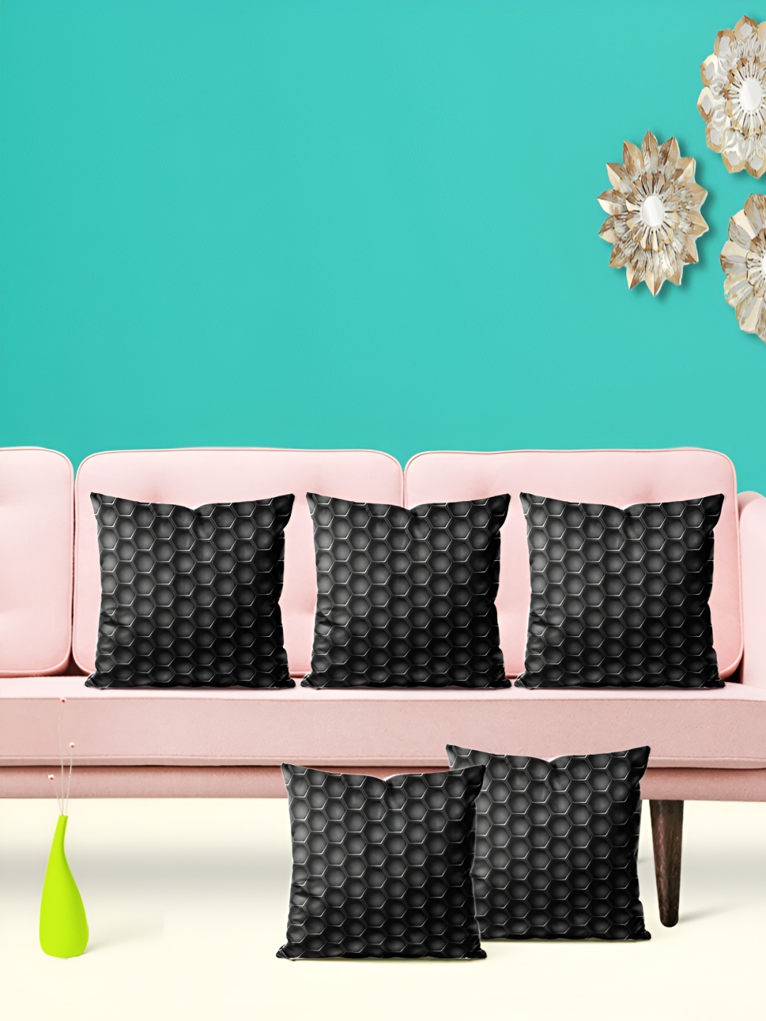 

ArtzFolio Black 5 Pieces Square Cushion Covers
