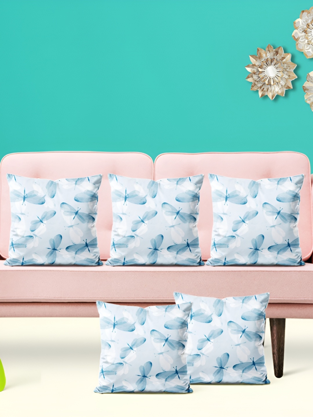 

ArtzFolio White & Blue 5 Pieces Printed Square Cushion Covers