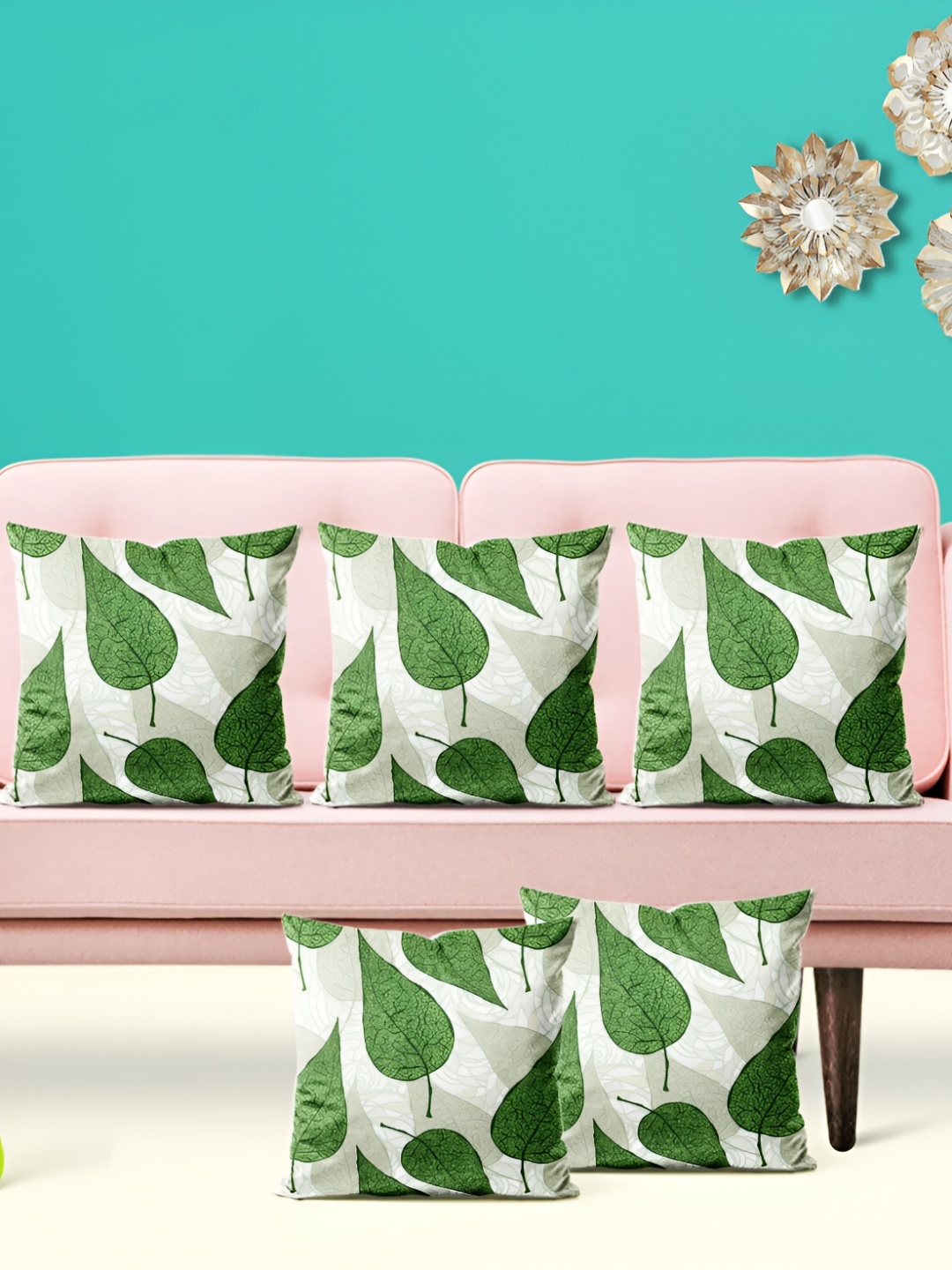 

ArtzFolio White & Green 5 Pieces Square Cushion Covers