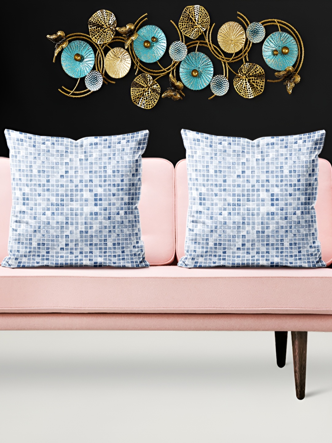 

ArtzFolio White & Blue 5 Pieces Geometric Printed Velvet Square Cushion Covers