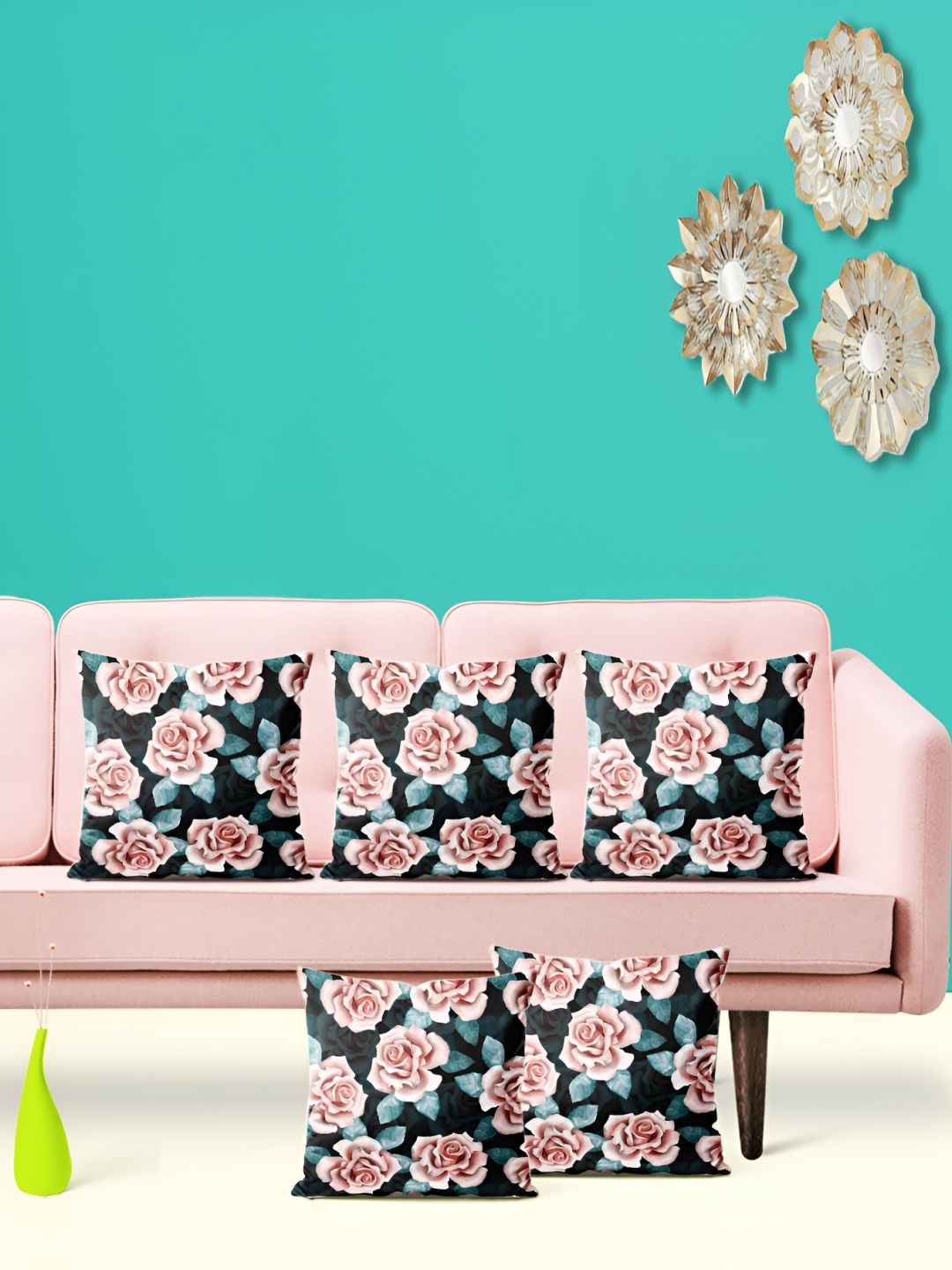 

ArtzFolio Peach & Blue 5Pcs Floral Square Cushion Covers