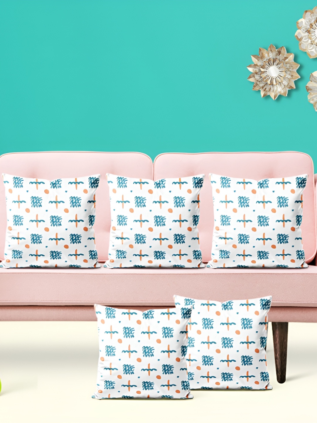 

ArtzFolio White & Blue 5 Pieces Abstract Square Cushion Covers