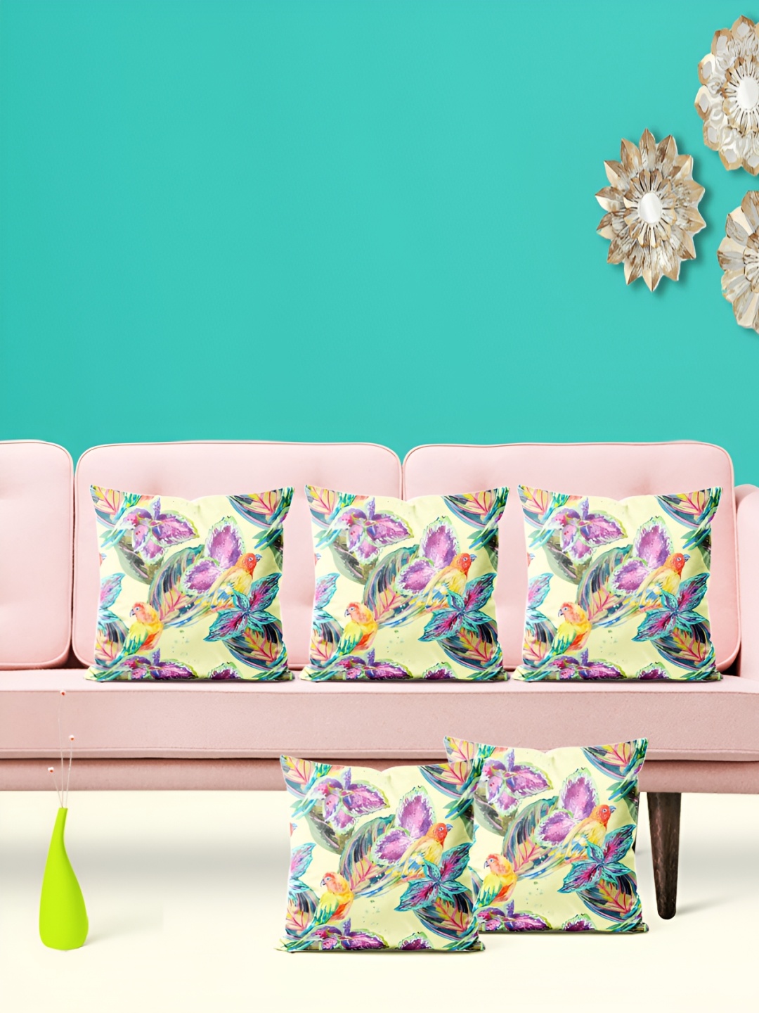 

ArtzFolio White 5 Pieces Floral Square Cushion Covers