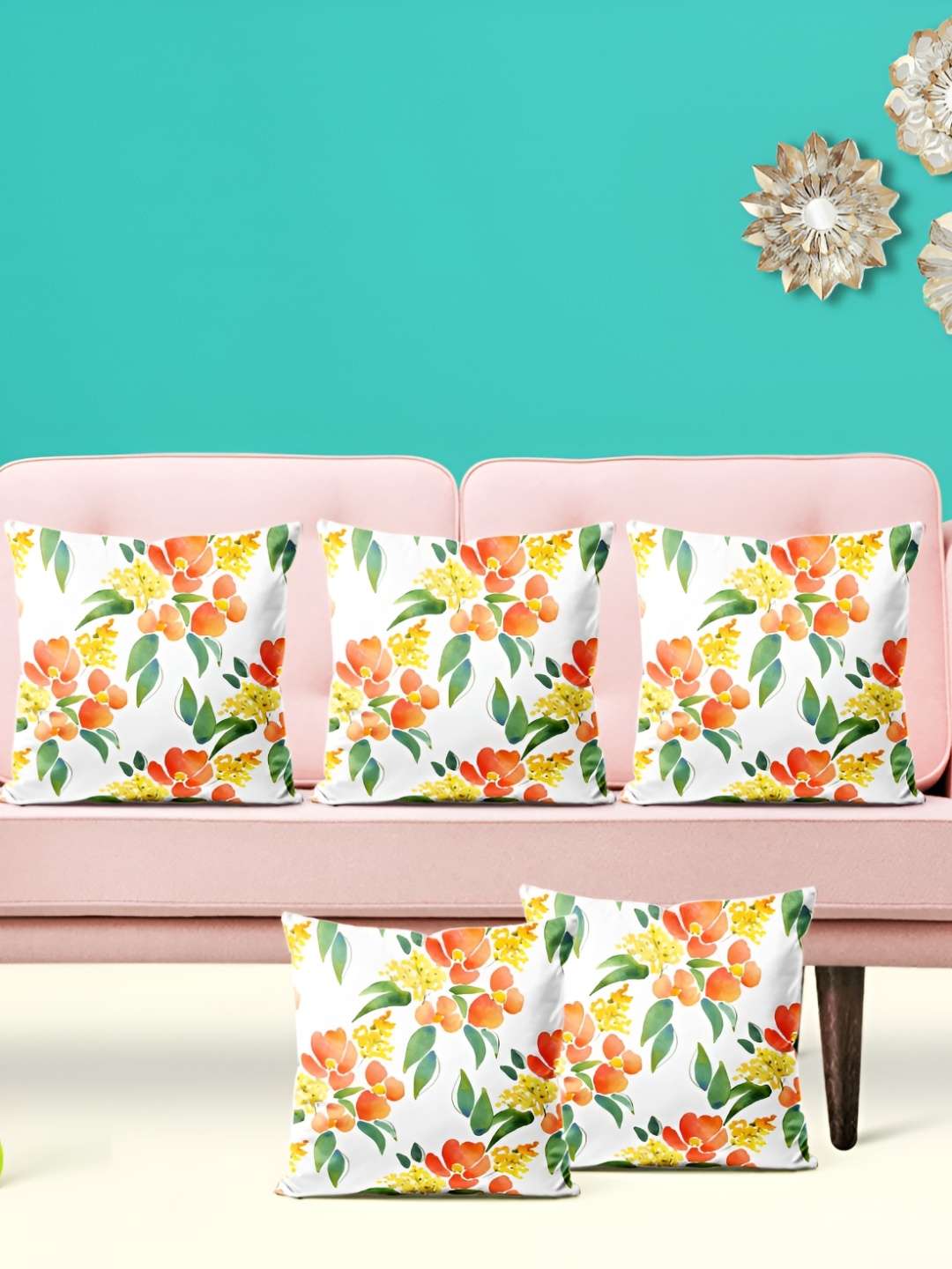 

ArtzFolio White & Yellow 5 Pieces Printed Square Cushion Covers