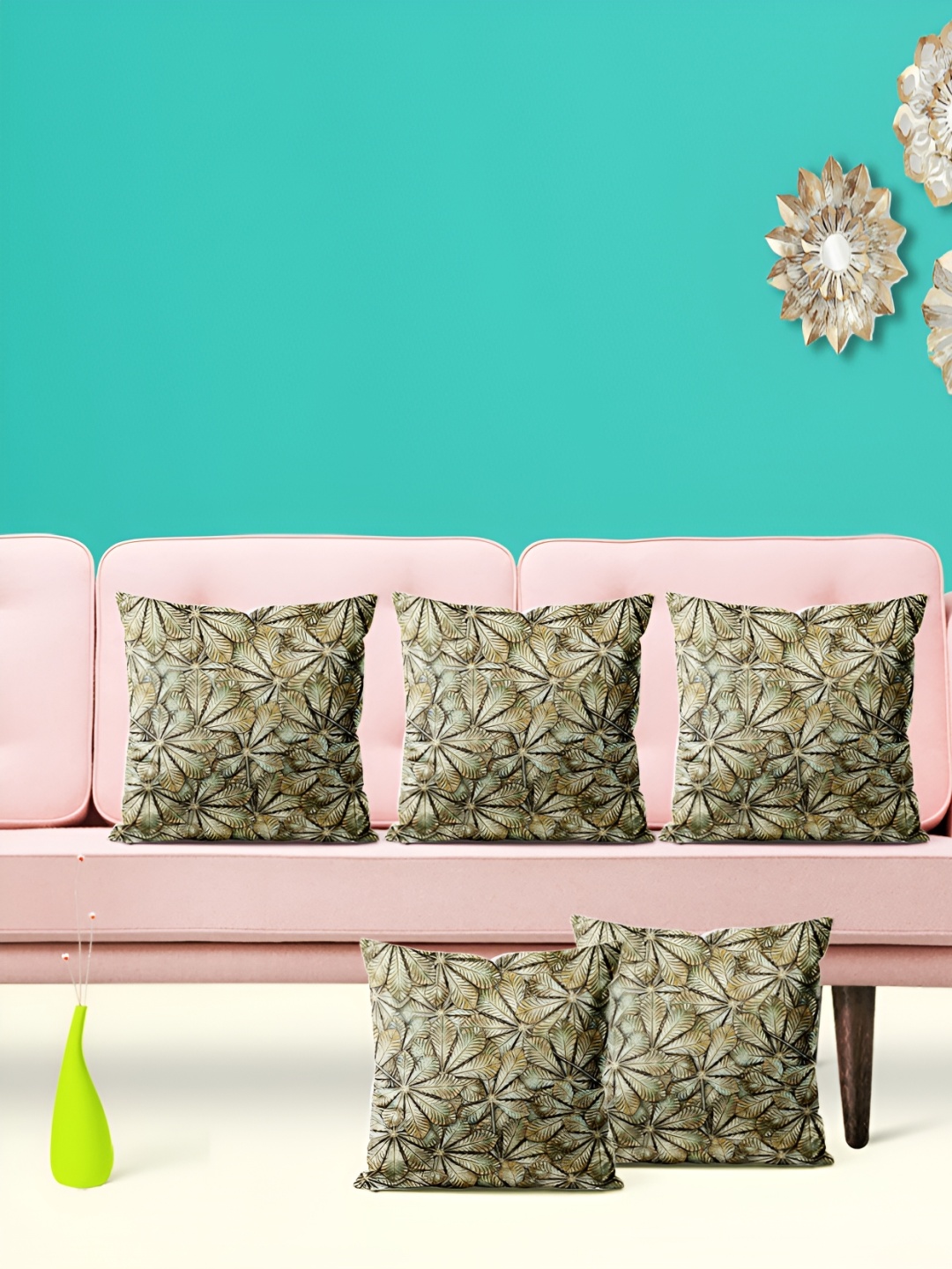 

ArtzFolio Green 5 Pieces Square Cushion Covers