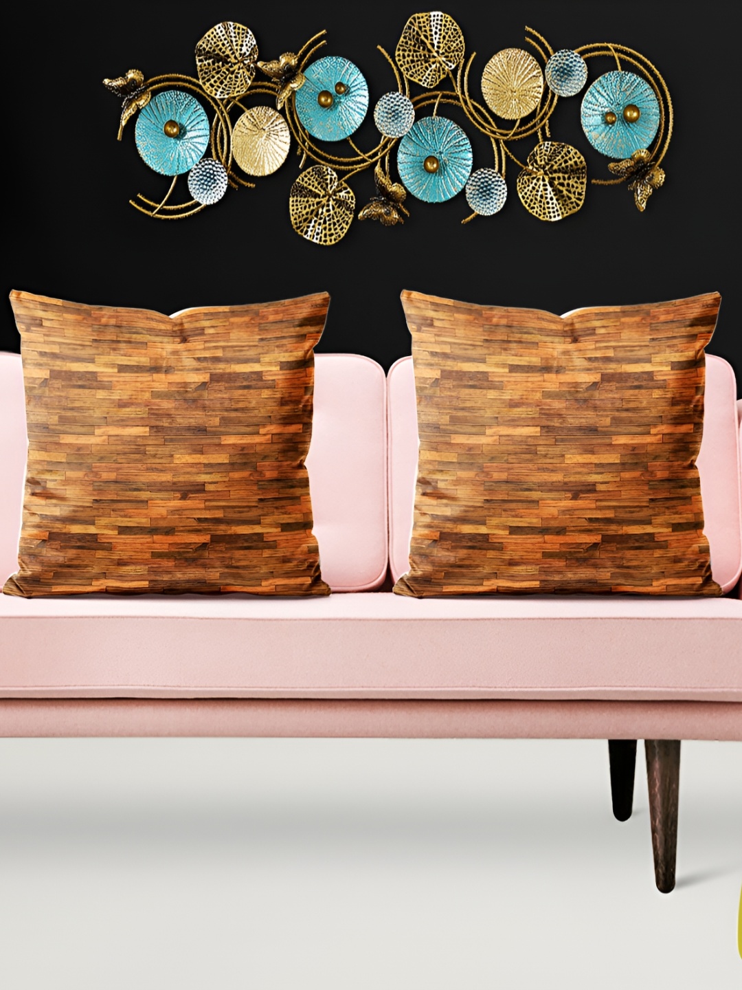 

ArtzFolio Brown & White 5 Pcs Checked Velvet Square Cushion Covers