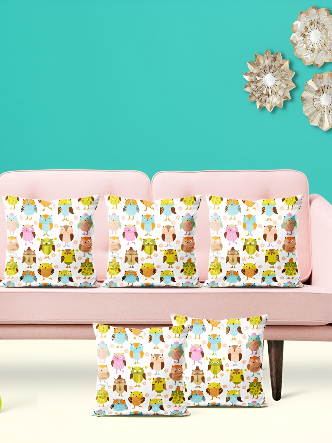 

ArtzFolio White & Pink 5 Pieces Printed Velvet Square Cushion Covers