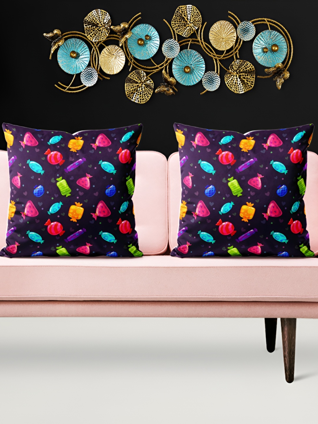 

ArtzFolio Navy Blue & Pink 5 Pieces Abstract Velvet Square Cushion Covers