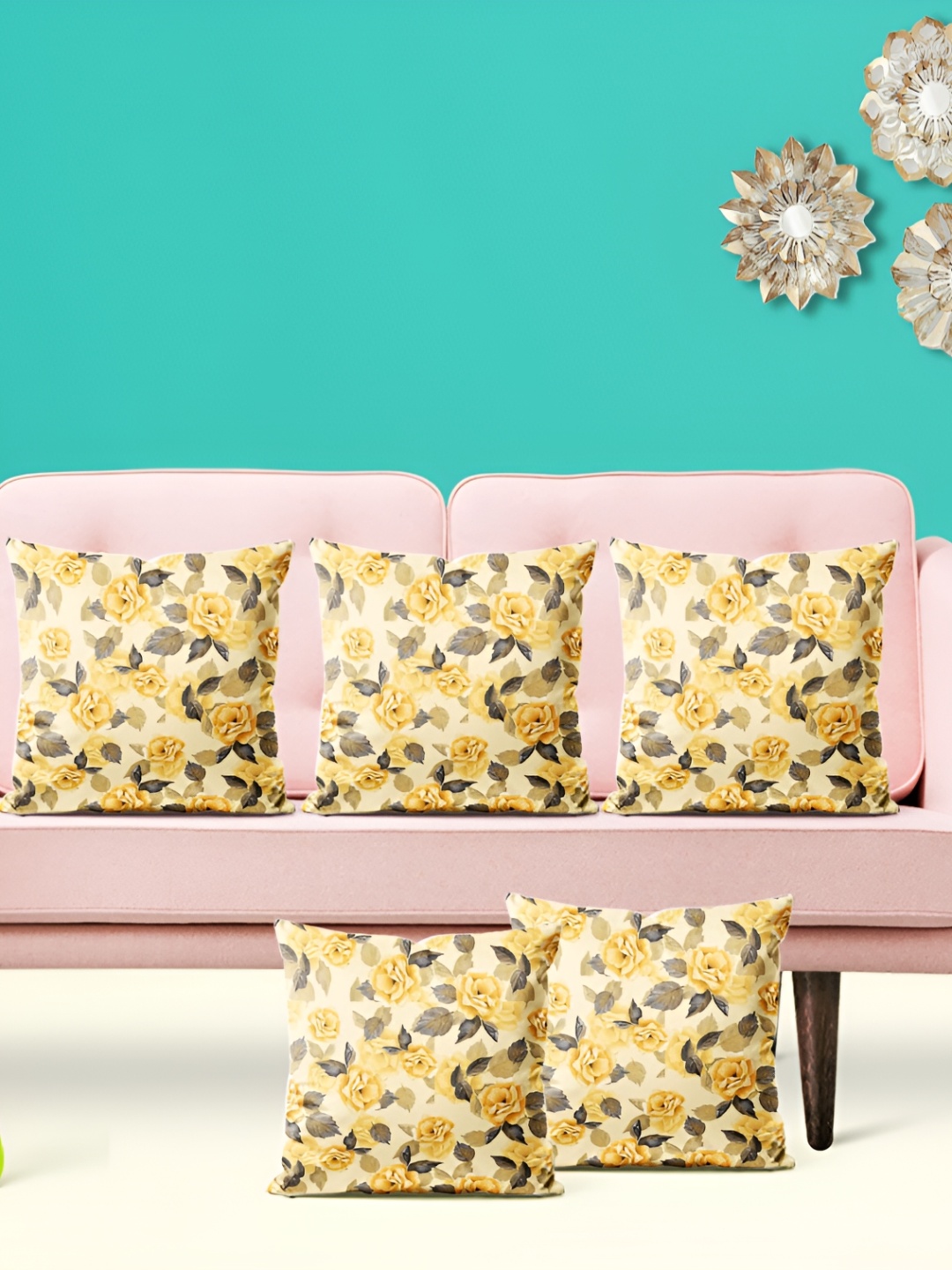 

ArtzFolio Brown & Grey 5 Pieces Floral Velvet Square Cushion Covers
